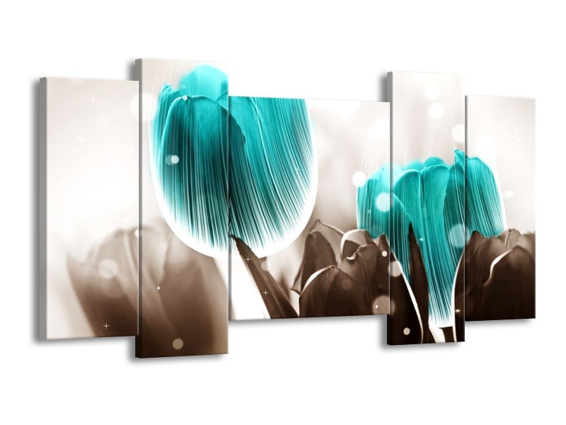 Canvas schilderij Tulp | Blauw, Grijs | 120x65 5Luik