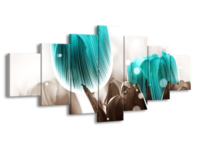Canvas schilderij Tulp | Blauw, Grijs | 210x100cm 7Luik