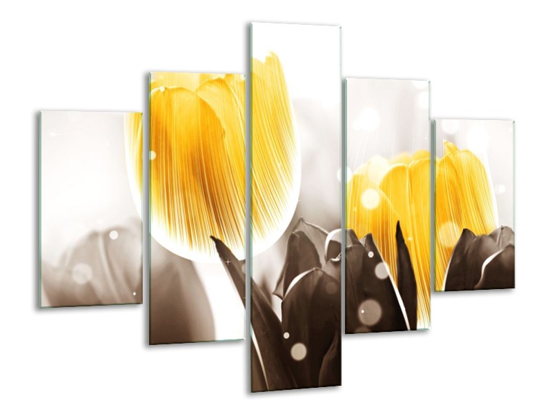 Canvas schilderij Tulp | Geel, Grijs | 100x70cm 5Luik