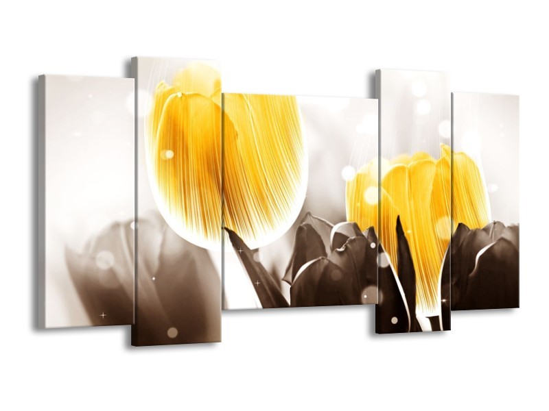 Canvas schilderij Tulp | Geel, Grijs | 120x65 5Luik