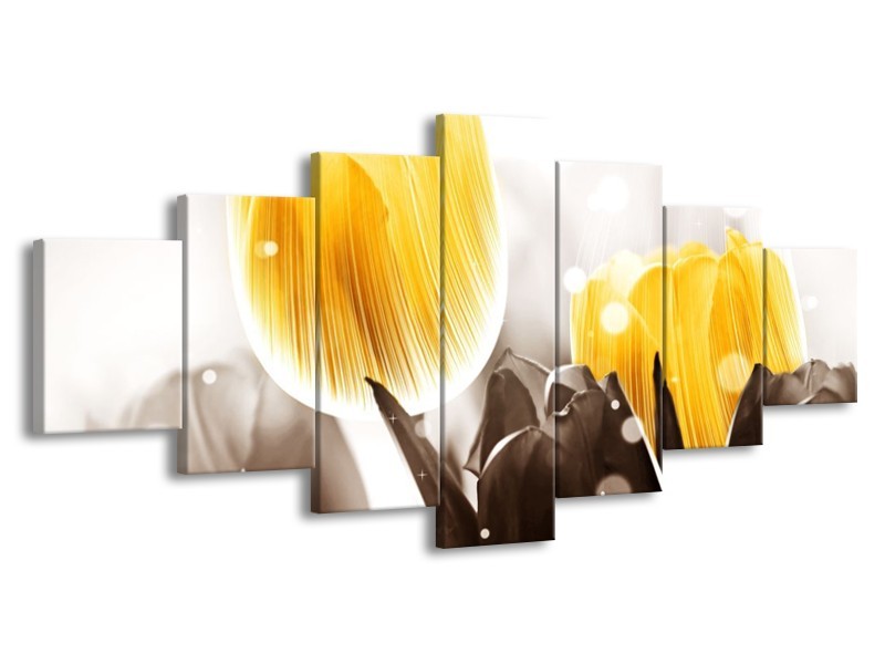 Canvas schilderij Tulp | Geel, Grijs | 210x100cm 7Luik