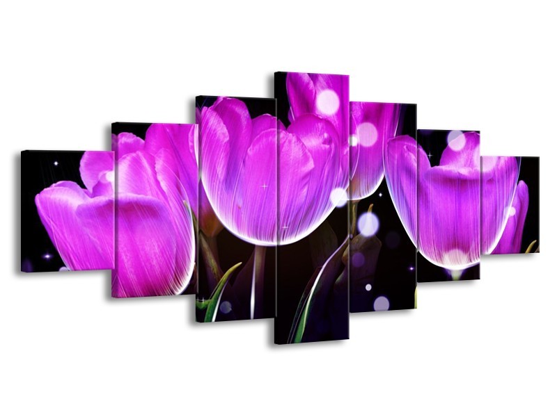 Canvas schilderij Tulp | Paars, Zwart | 210x100cm 7Luik