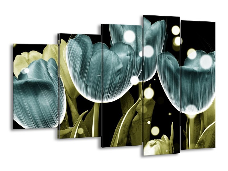 Canvas schilderij Tulp | Blauw, Groen | 150x100cm 5Luik