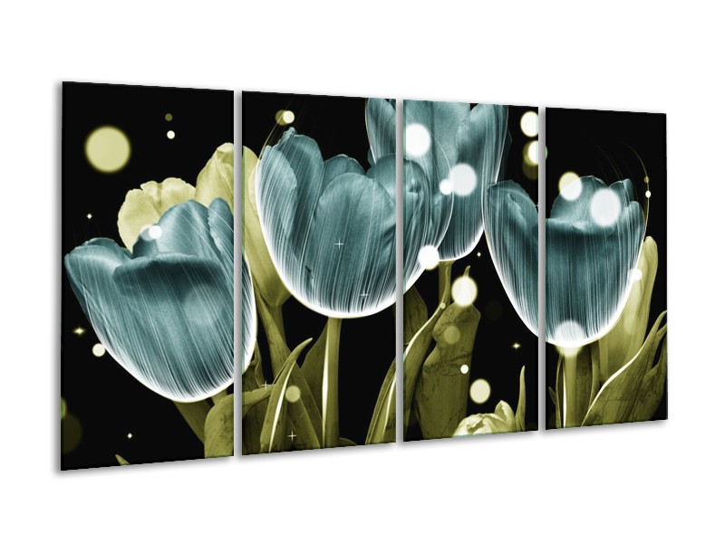 Canvas schilderij Tulp | Blauw, Groen | 160x80cm 4Luik