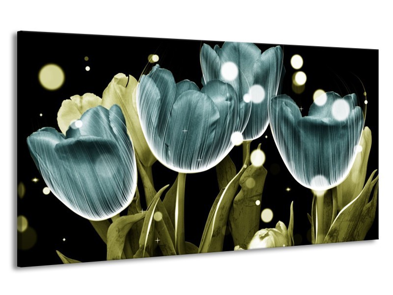 Canvas schilderij Tulp | Blauw, Groen | 190x100cm 1Luik