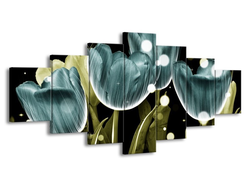 Canvas schilderij Tulp | Blauw, Groen | 210x100cm 7Luik