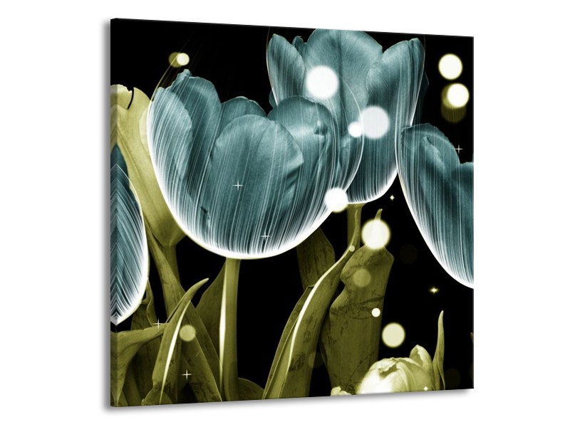 Canvas schilderij Tulp | Blauw, Groen | 50x50cm 1Luik