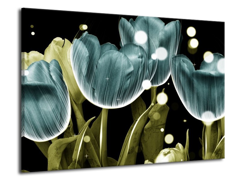 Canvas schilderij Tulp | Blauw, Groen | 70x50cm 1Luik