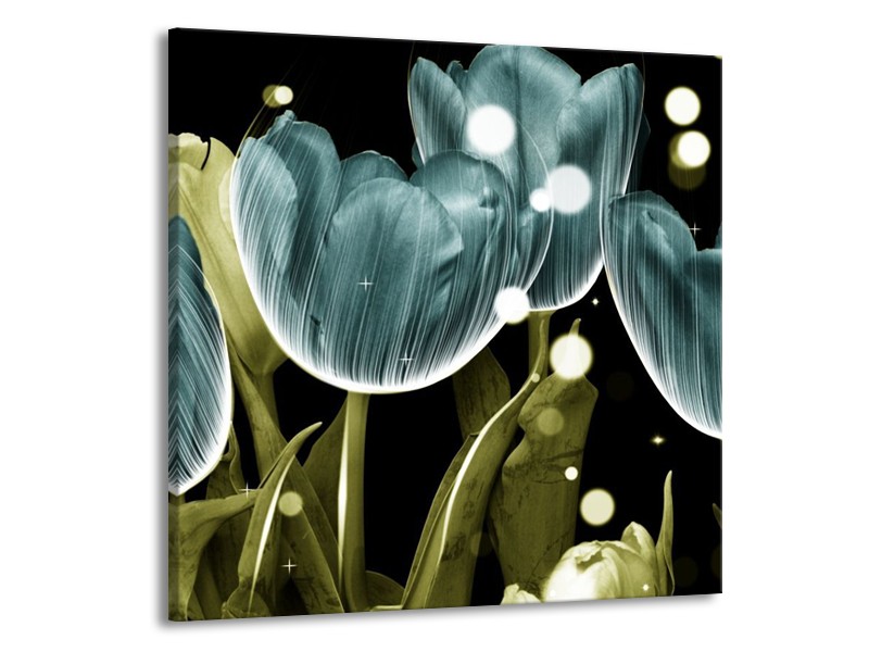 Canvas schilderij Tulp | Blauw, Groen | 70x70cm 1Luik