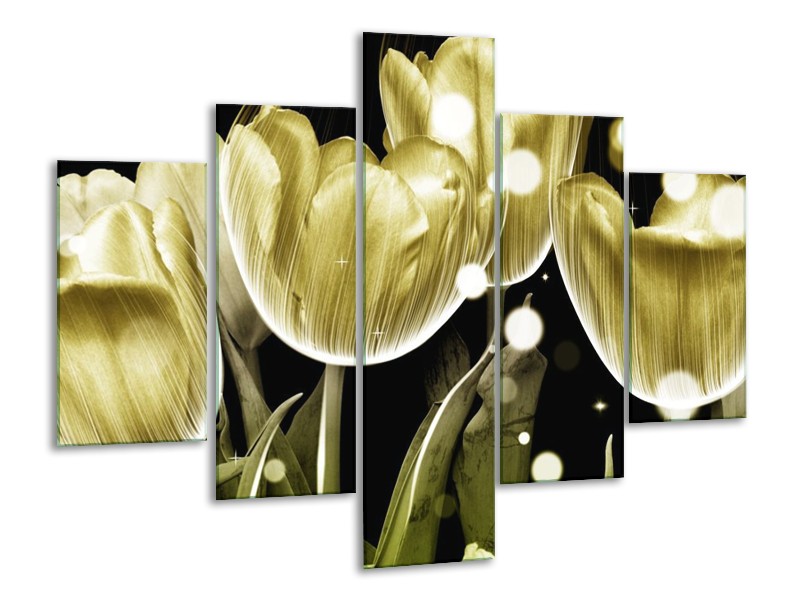 Canvas schilderij Tulp | Goud, Zwart | 100x70cm 5Luik