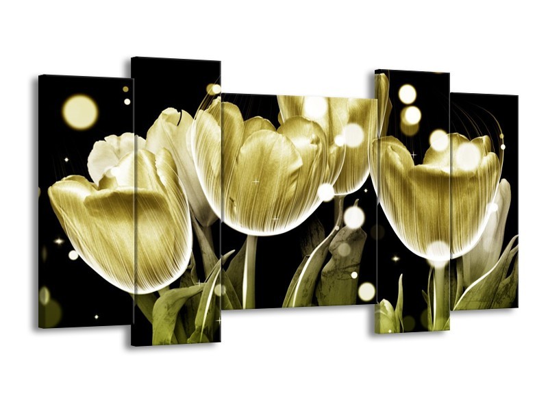 Canvas schilderij Tulp | Goud, Zwart | 120x65 5Luik