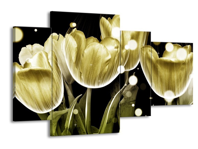 Canvas schilderij Tulp | Goud, Zwart | 120x75cm 4Luik