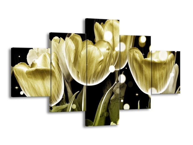 Canvas schilderij Tulp | Goud, Zwart | 125x70cm 5Luik