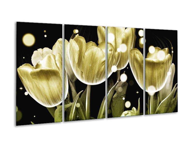 Canvas schilderij Tulp | Goud, Zwart | 160x80cm 4Luik