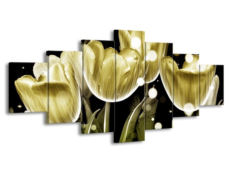 Canvas schilderij Tulp | Goud, Zwart | 210x100cm 7Luik