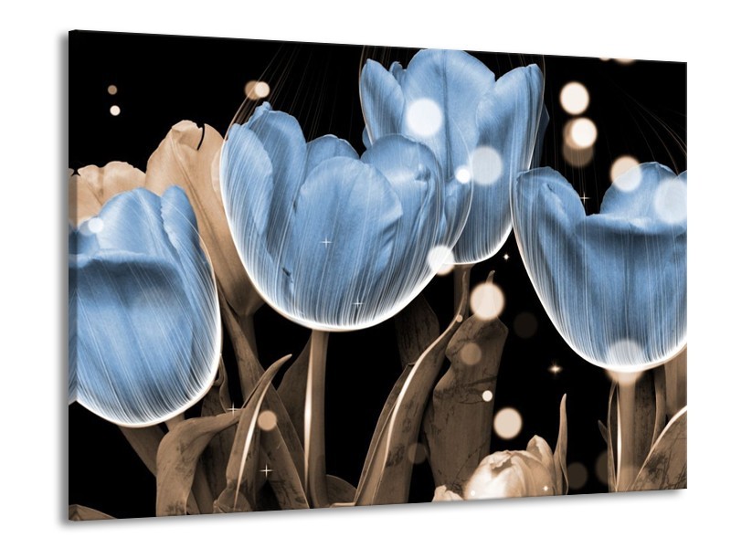 Canvas schilderij Tulp | Blauw, Grijs, Zwart | 100x70cm 1Luik
