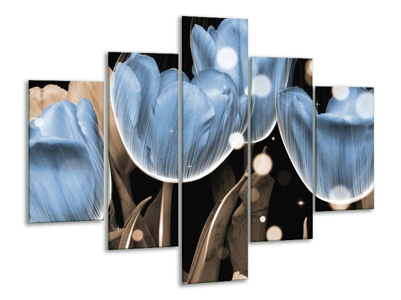 Canvas schilderij Tulp | Blauw, Grijs, Zwart | 100x70cm 5Luik