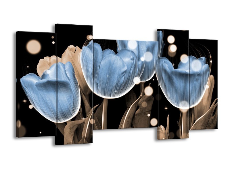 Canvas schilderij Tulp | Blauw, Grijs, Zwart | 120x65 5Luik