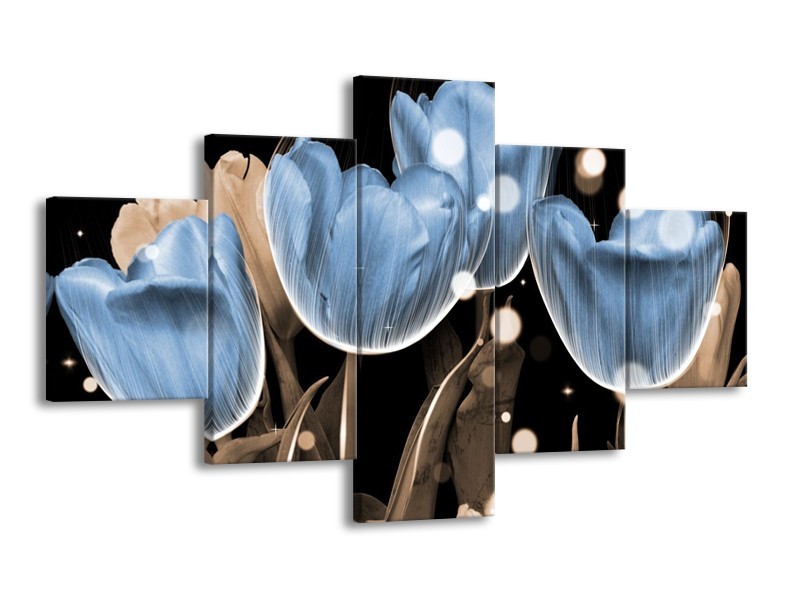 Canvas schilderij Tulp | Blauw, Grijs, Zwart | 125x70cm 5Luik