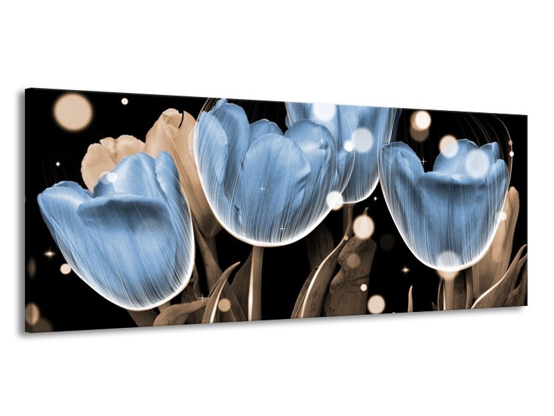 Canvas schilderij Tulp | Blauw, Grijs, Zwart | 145x58cm 1Luik