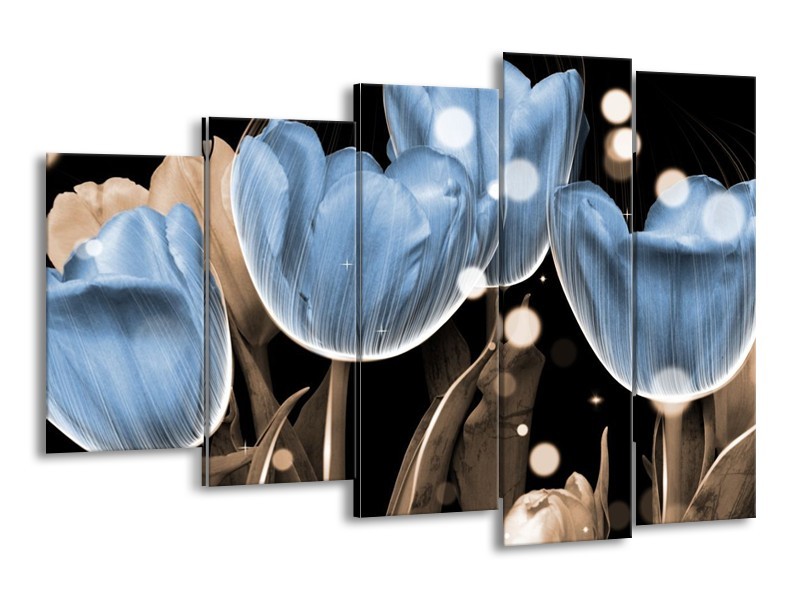 Canvas schilderij Tulp | Blauw, Grijs, Zwart | 150x100cm 5Luik