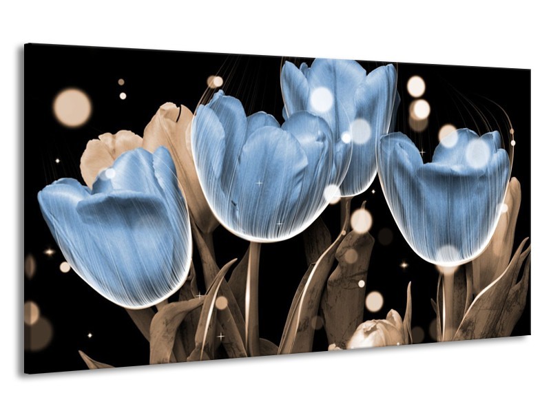 Canvas schilderij Tulp | Blauw, Grijs, Zwart | 190x100cm 1Luik