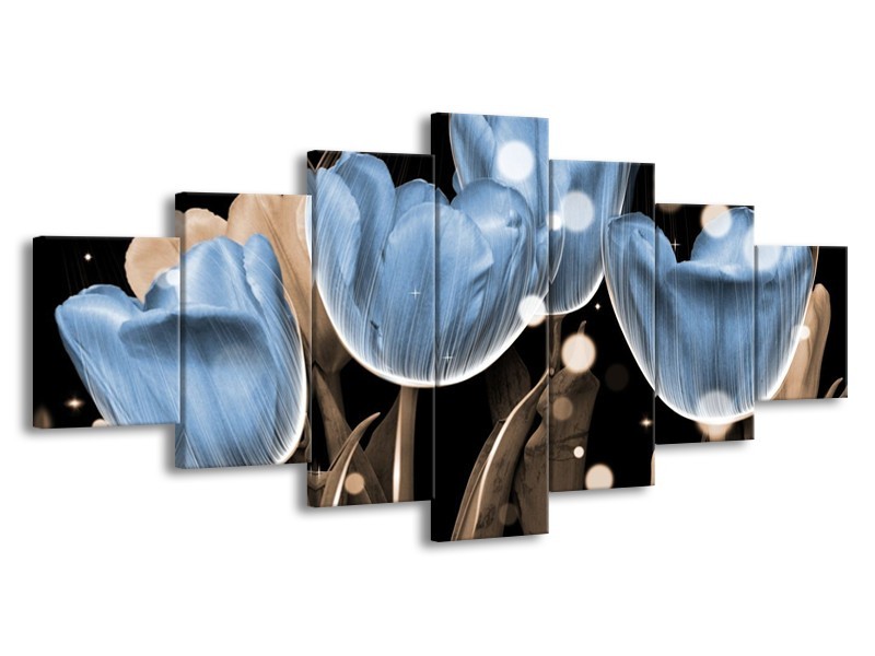 Canvas schilderij Tulp | Blauw, Grijs, Zwart | 210x100cm 7Luik