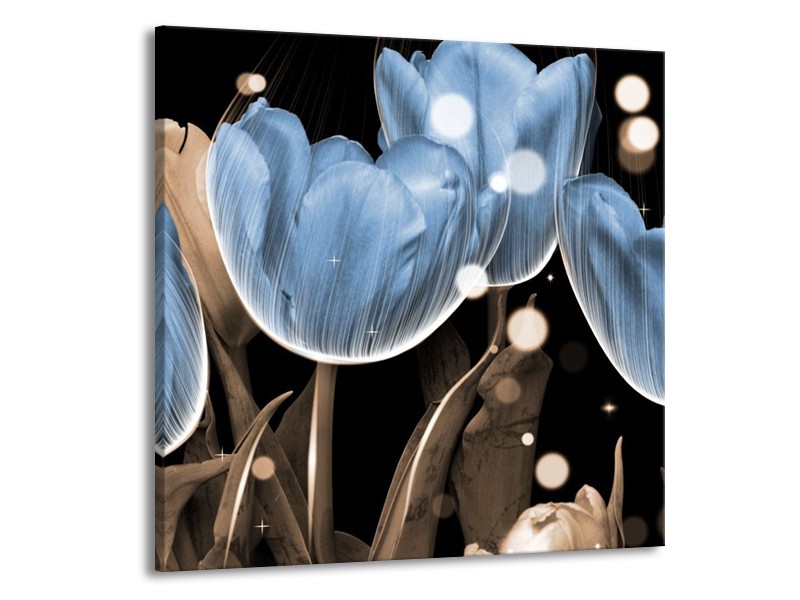 Canvas schilderij Tulp | Blauw, Grijs, Zwart | 50x50cm 1Luik