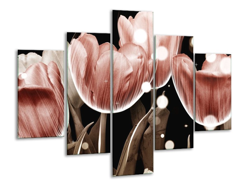 Canvas schilderij Tulp | Bruin, Zwart | 100x70cm 5Luik