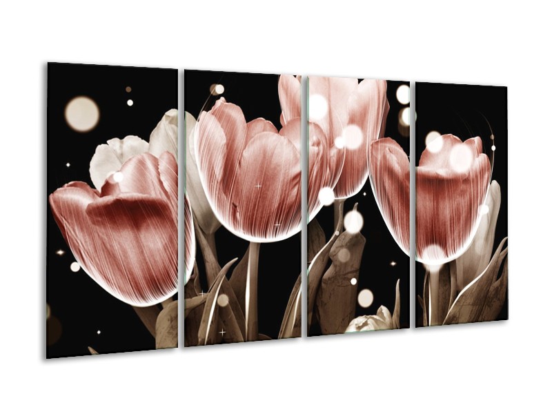 Canvas schilderij Tulp | Bruin, Zwart | 160x80cm 4Luik