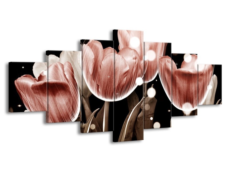 Canvas schilderij Tulp | Bruin, Zwart | 210x100cm 7Luik