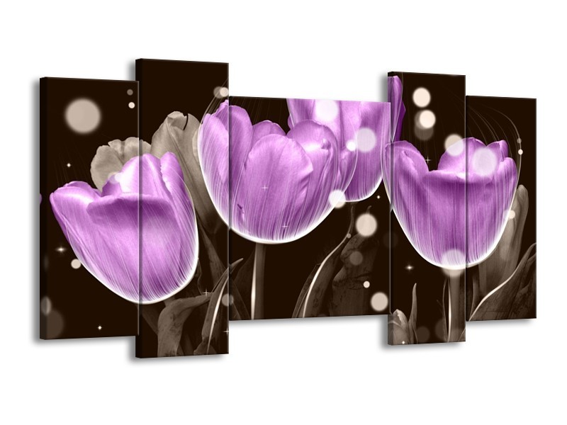 Canvas schilderij Tulp | Paars, Grijs | 120x65 5Luik