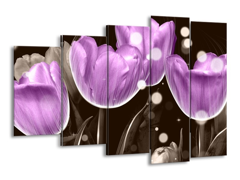 Canvas schilderij Tulp | Paars, Grijs | 150x100cm 5Luik