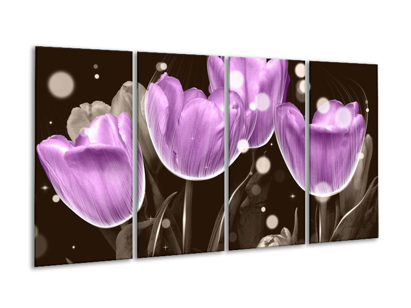 Canvas schilderij Tulp | Paars, Grijs | 160x80cm 4Luik