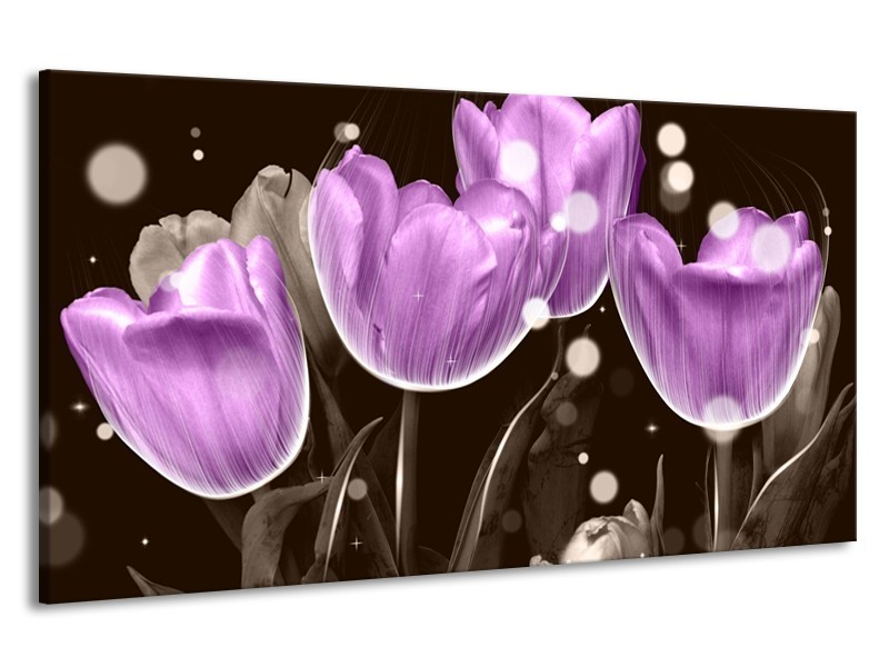 Canvas schilderij Tulp | Paars, Grijs | 190x100cm 1Luik