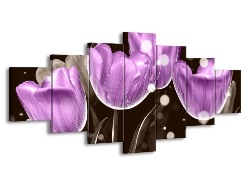 Canvas schilderij Tulp | Paars, Grijs | 210x100cm 7Luik