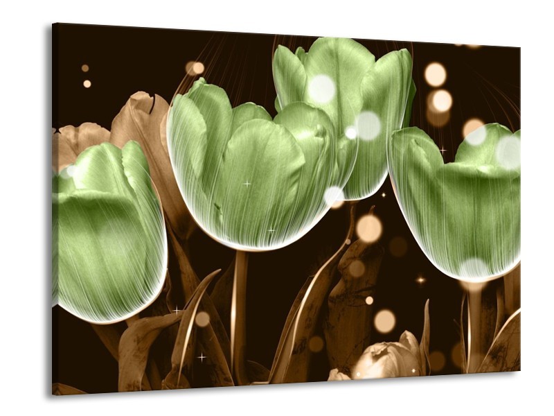 Canvas schilderij Tulp | Groen, Bruin | 100x70cm 1Luik