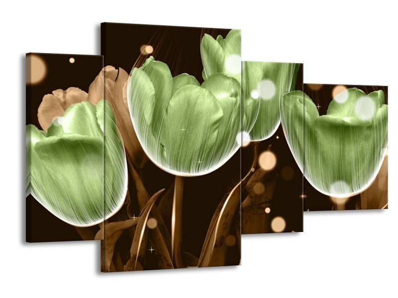 Canvas schilderij Tulp | Groen, Bruin | 120x75cm 4Luik