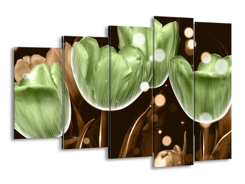 Canvas schilderij Tulp | Groen, Bruin | 150x100cm 5Luik