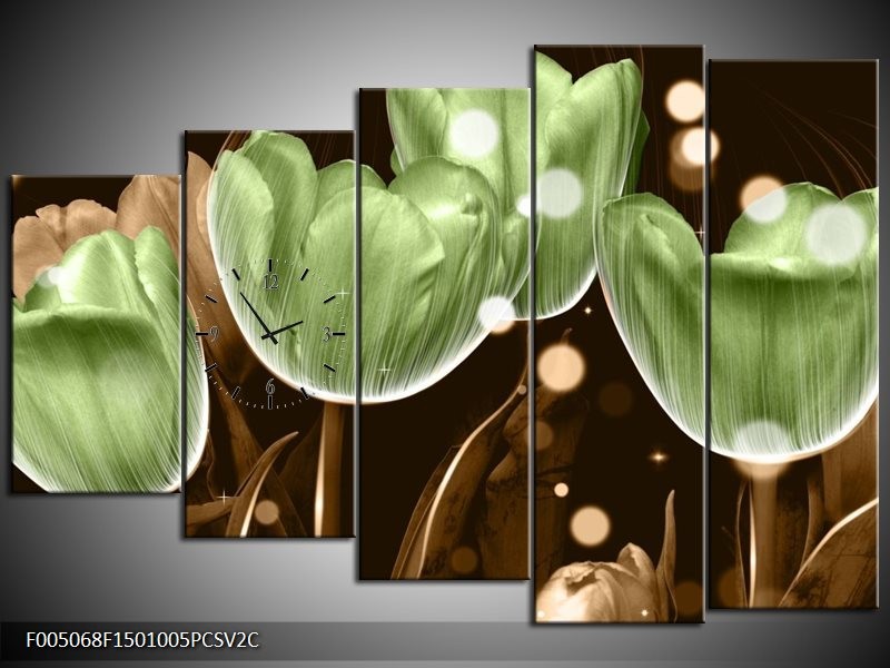 Klok schilderij Tulp | Groen, Bruin | 150x100cm 5Luik