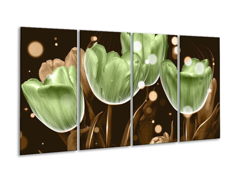 Canvas schilderij Tulp | Groen, Bruin | 160x80cm 4Luik