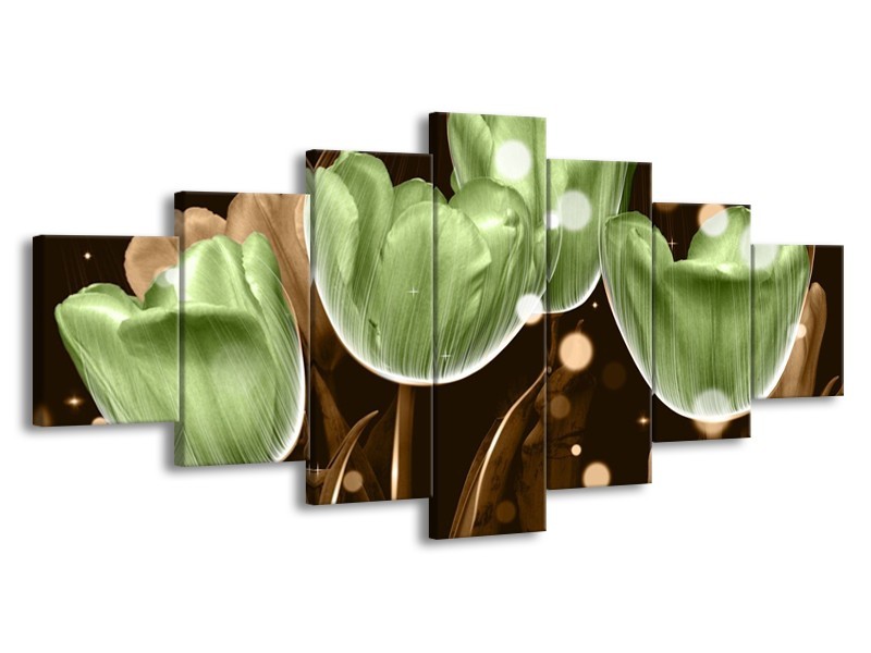 Canvas schilderij Tulp | Groen, Bruin | 210x100cm 7Luik