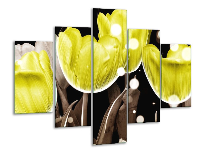 Canvas schilderij Tulp | Geel, Grijs | 100x70cm 5Luik