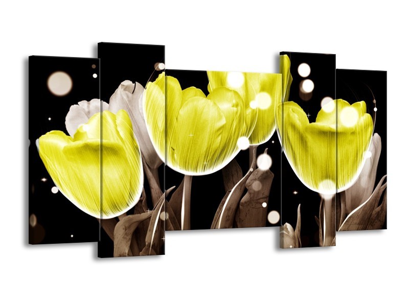 Canvas schilderij Tulp | Geel, Grijs | 120x65 5Luik