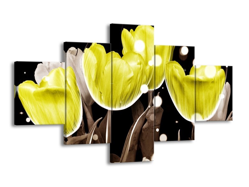 Canvas schilderij Tulp | Geel, Grijs | 125x70cm 5Luik