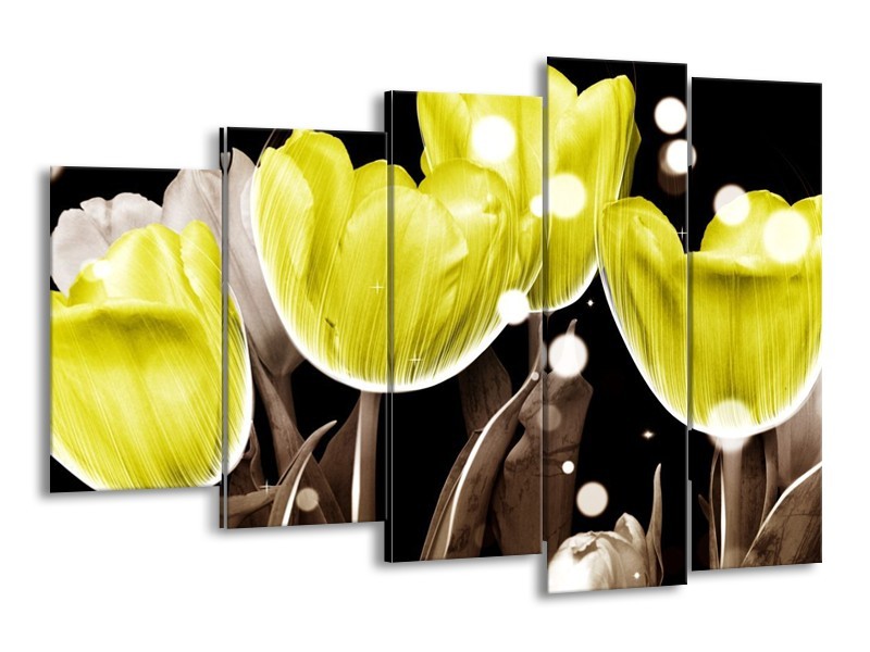 Canvas schilderij Tulp | Geel, Grijs | 150x100cm 5Luik