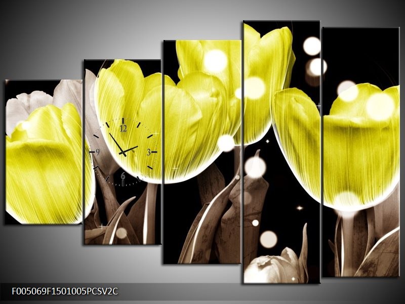 Klok schilderij Tulp | Geel, Grijs | 150x100cm 5Luik