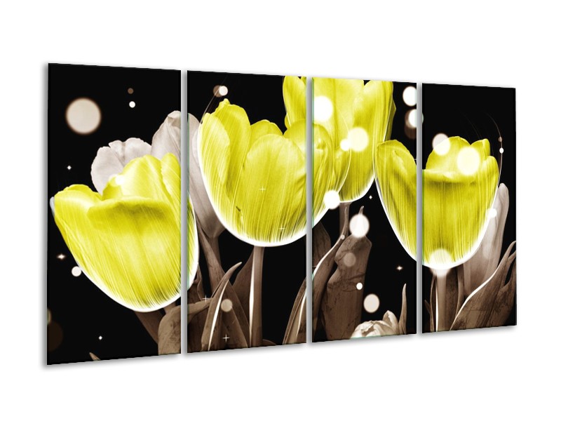 Canvas schilderij Tulp | Geel, Grijs | 160x80cm 4Luik