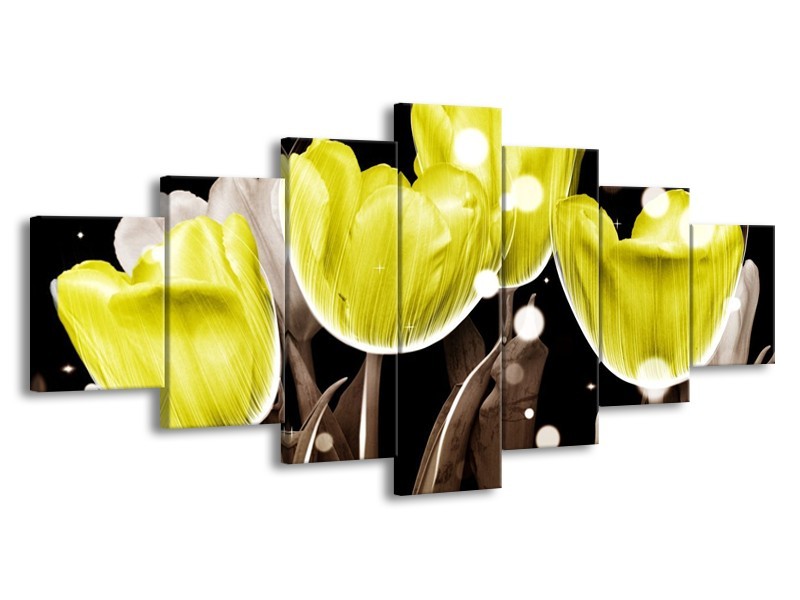 Canvas schilderij Tulp | Geel, Grijs | 210x100cm 7Luik