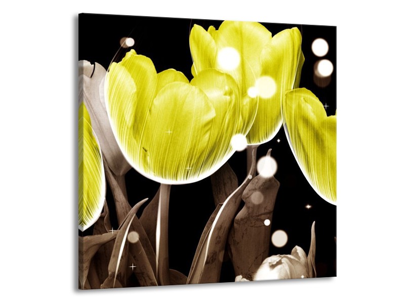 Canvas schilderij Tulp | Geel, Grijs | 50x50cm 1Luik